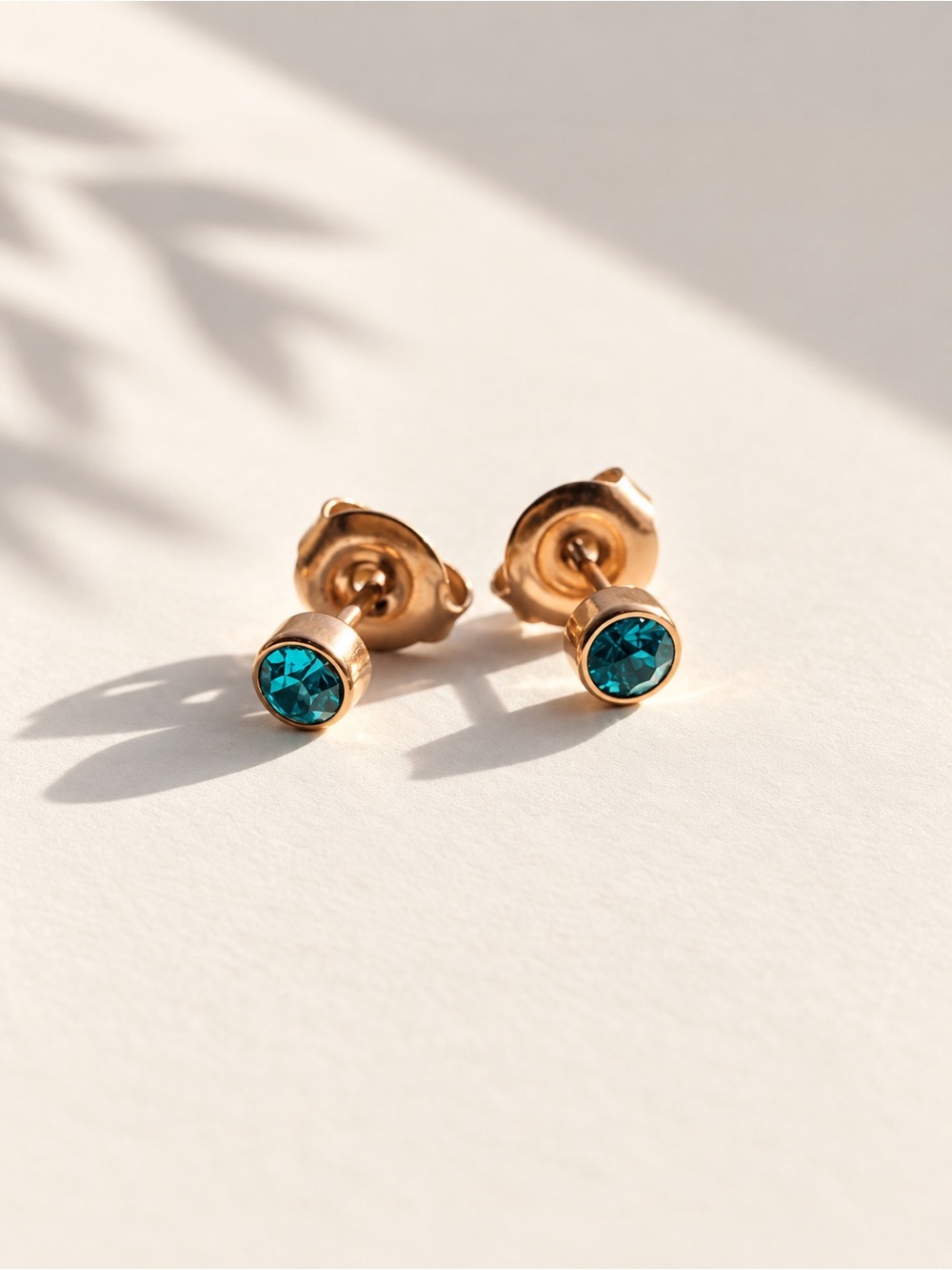 Gold-Plated Stud Earrings with Teal Crystal hypoallergenic